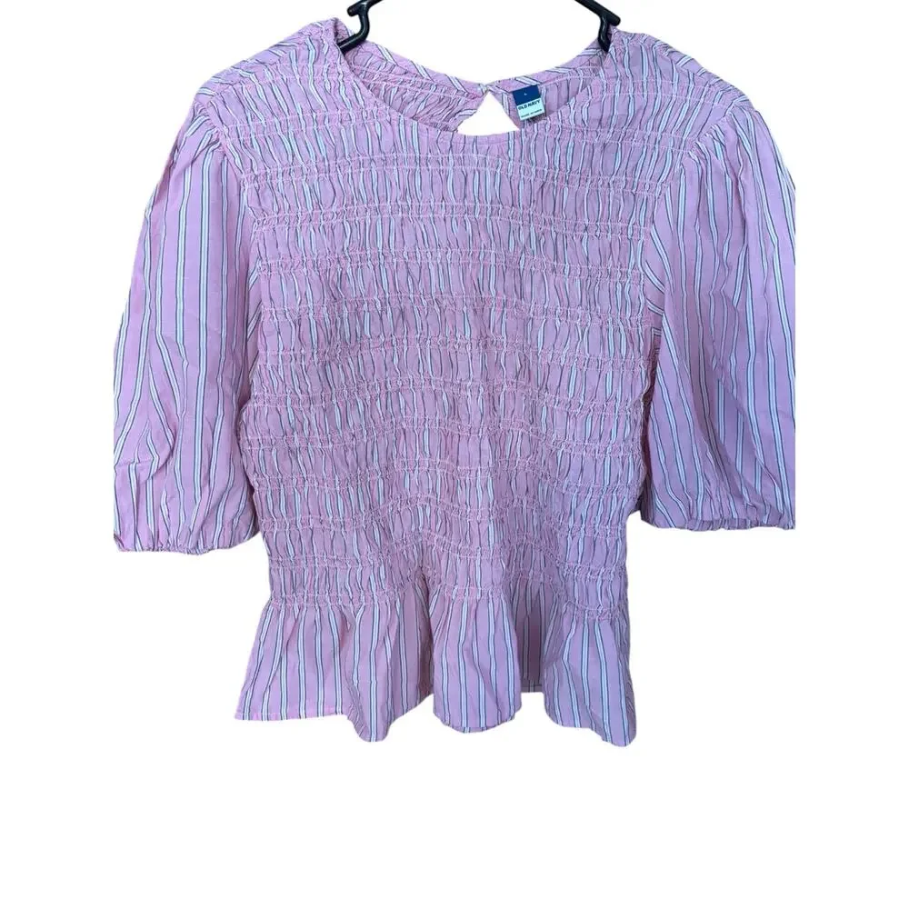Smocked Puff Sleeve Old‎ Navy NWT Pink Peplum Top Large Cottagecore Coquette